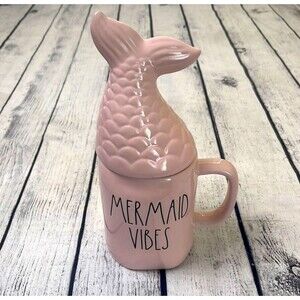 Rae Dunn Mermaid Vibes Pink Mug With Tail Topper NEW